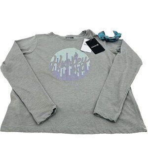 NEW Hurley Girls 2pc Set Graphic L/S T-Shirt Tee Size 14 XL Hair Tie Scrunchie